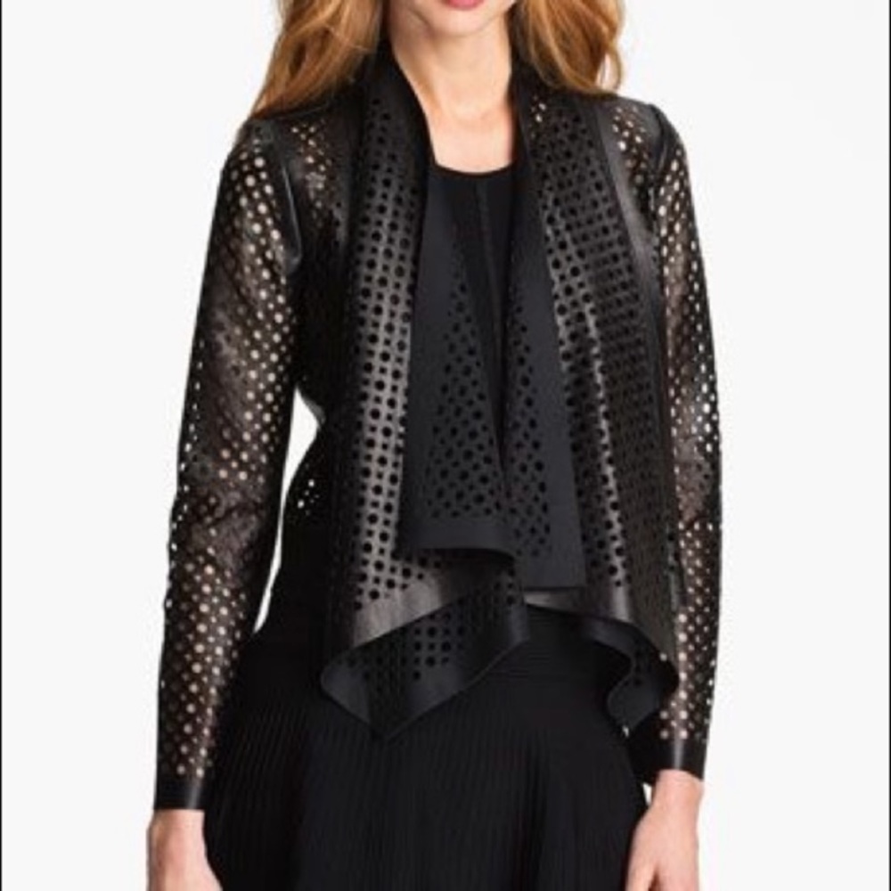 Milly Circle Perforated Cropped Leather Jacket